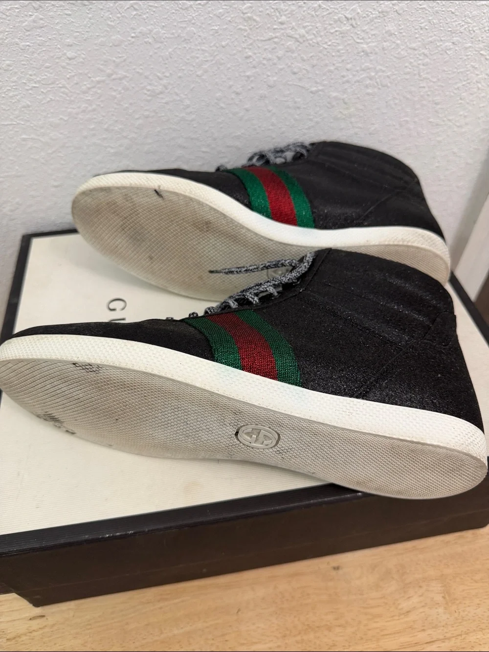 Gucci Black High-Top Sneakers with Green-Red Web Stripe